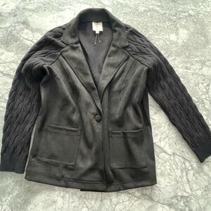 New! Sioni Suede Blazer Jacket with single button & woven sleeves. Size L